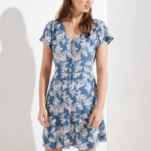 Blue and pink floral shirt dress